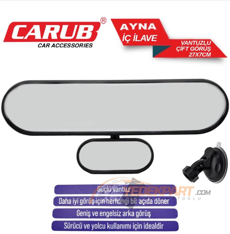 CARUB Ayna Çift Görüş İç İlave Vantuzlu27x7cm Siy